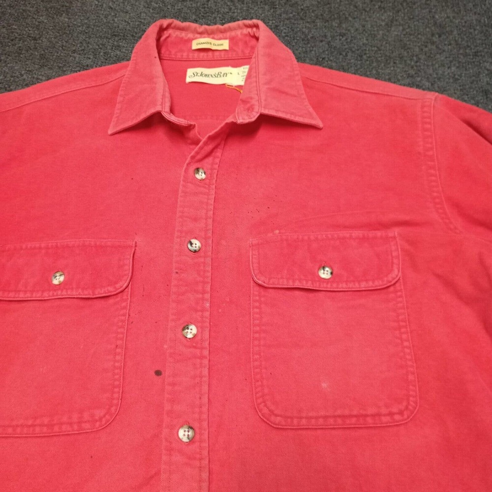 Vintage St Johns Bay Flannel Chamois Cloth Shirt Adult Large Red Button Up - Picture 2 of 8